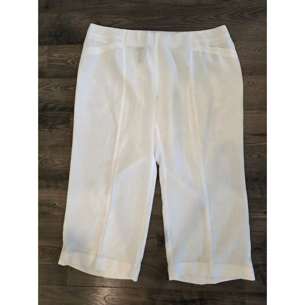 Women's 18W White Linen Blend Cropped Wide Leg Pants Summer Resort Trousers Plus